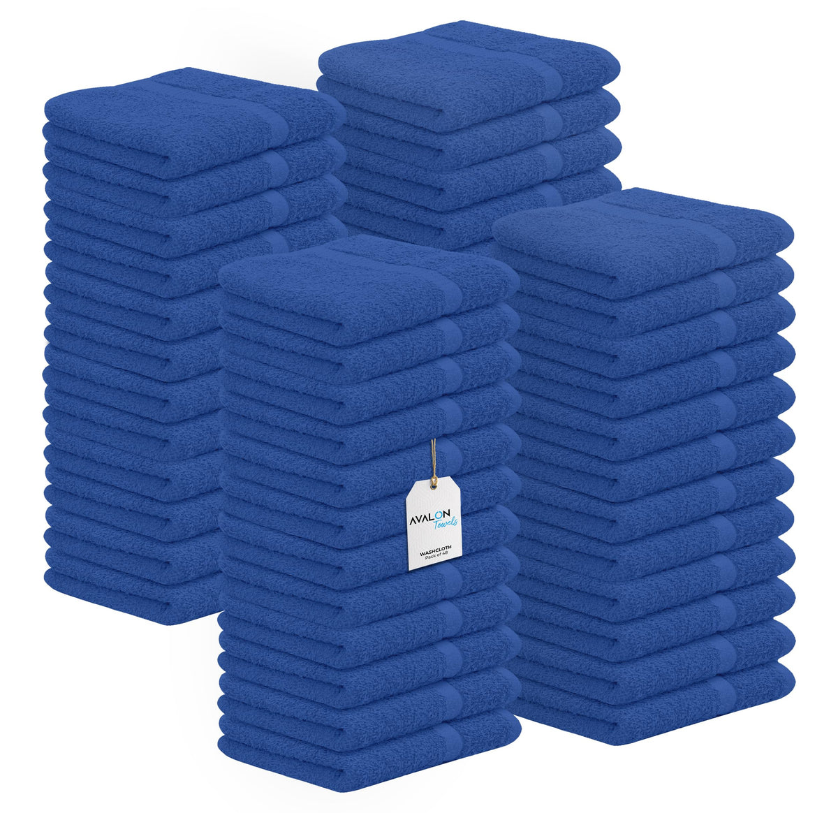 Avalon Towels Cotton Washcloths – (Pack of 48) Size 12x12 Inches 100% Ring Spun Cotton Soft & Absorbent Face Towels Gym Towels Hotel and Spa Quality Reusable Fingertip Towels (Blue)