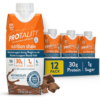 PROTALITY Milk Chocolate Nutrition Shake | 30g Protein 1g Sugar | Nutrition Support for Muscle Health During Weight Loss | 12 Pack