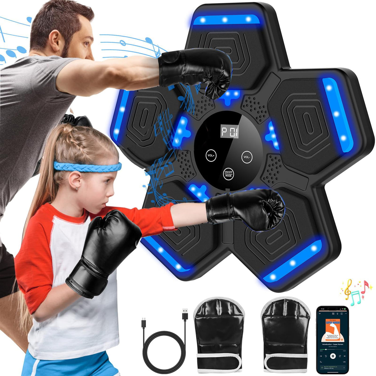 Smart Music Boxing Machine — Bluetooth, LED, Wall-Mounted Home Gym