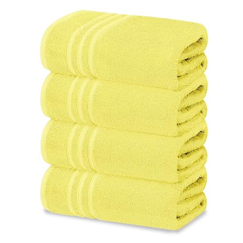 Tens Towels 4 Piece Bath Towels Set 100% Cotton 27 inches x 54 inches Perfect Everyday Shower Towels Light Weight Quick Dry Towels for Your Bathroom (Yellow)