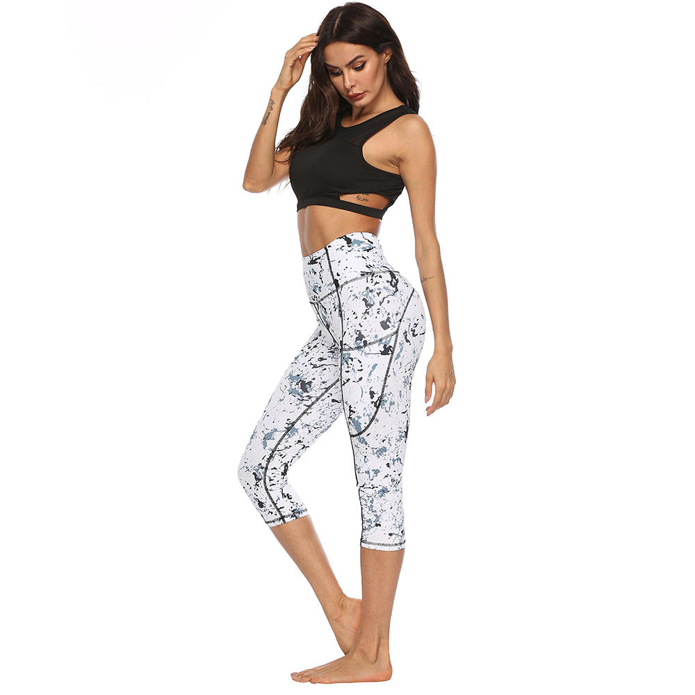 Marble Digital Print Yoga Pants, Stretch Leggings