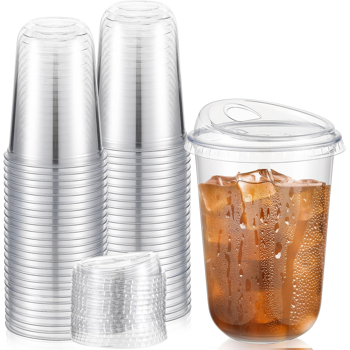 Ziliny 50 Sets Clear Plastic Coffee Cups with Sip Lids Disposable Clear Pet Cups for Iced Coffee Smoothie Cold Beverage Plastic Crystal Cups for Coffee Shops and Party Catering(Clear 16 oz)