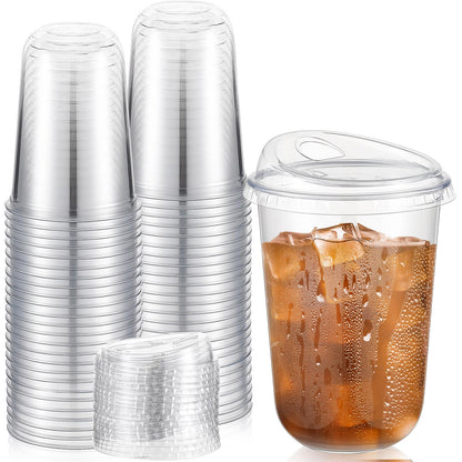 Ziliny 50 Sets Clear Plastic Coffee Cups with Sip Lids Disposable Clear Pet Cups for Iced Coffee Smoothie Cold Beverage Plastic Crystal Cups for Coffee Shops and Party Catering(Clear 16 oz)