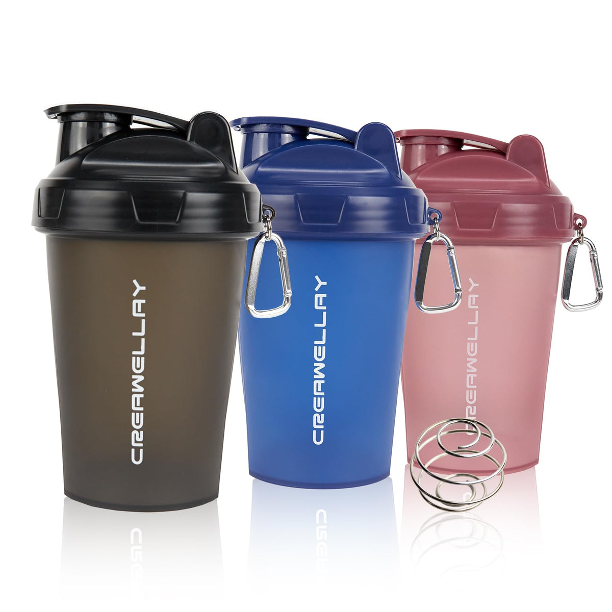 CREAWELLAY 3 Pack Shaker Bottles for Protein Mixes 17 oz Small Protein Shaker Bottle with Handle Gym Shaker Cups with Blending Ball for Pre Workout BPA-Free & Dishwasher Safe (Black White Pink)
