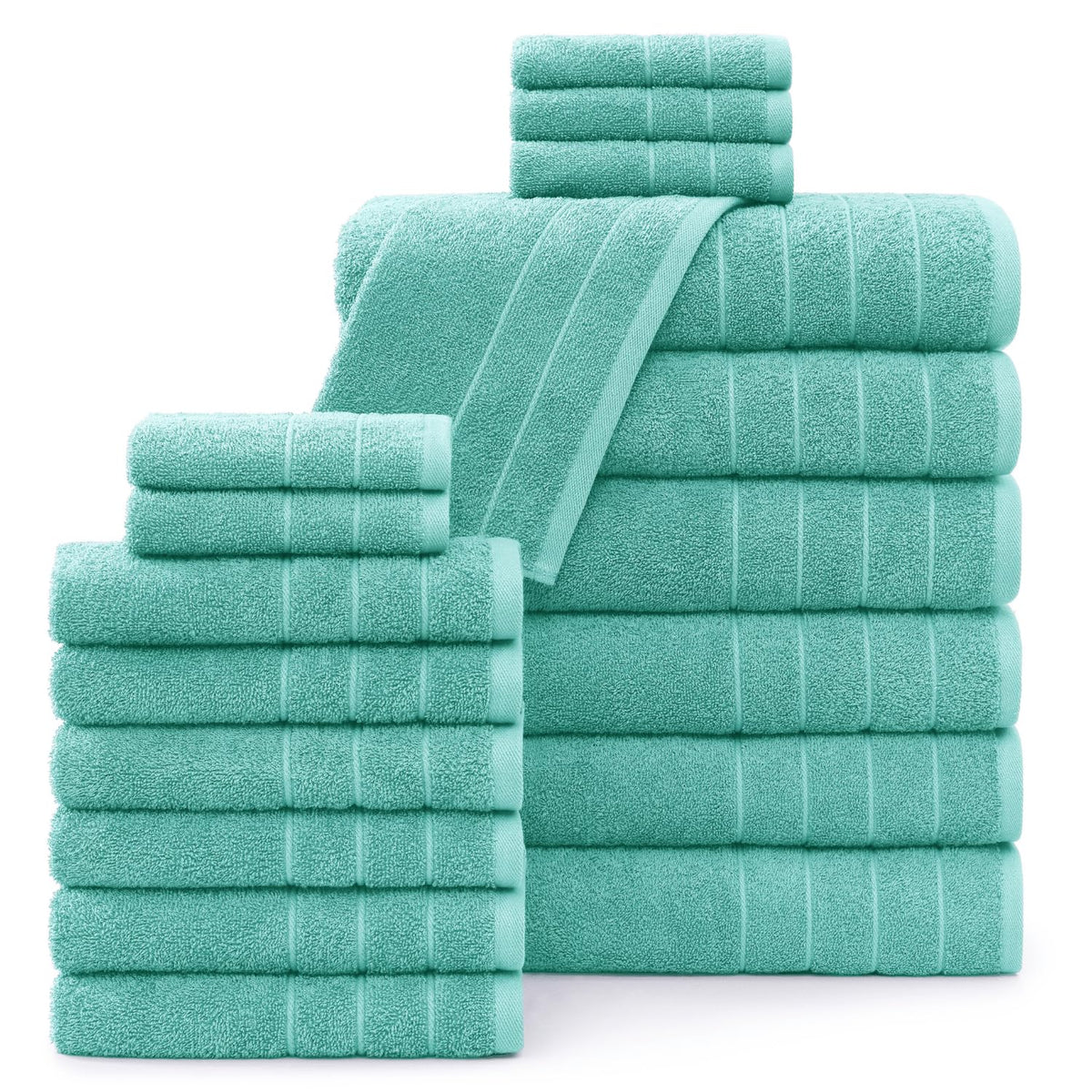 Casa Platino Towels for Bathroom 18 Piece Bathroom Towel Sets 6 Large Bath Towels (30"x60") 6 Soft Hand Towels & 6 Washcloths for Body 100% Ring Spun Cotton Towels Soft Bathroom Towels - Aqua Sky