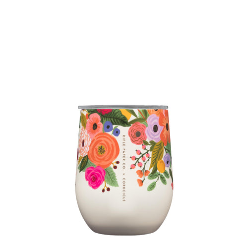 Corkcicle Stainless Steel Floral Wine Glass Tumbler 12 oz - Garden Party Insulated Keeps Beverages Cold 6hrs Hot 3hrs - Non-Slip Easy-Grip