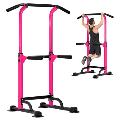 Power Tower Pull-Up & Dip Station — Home Gym Strength Training (Pink)