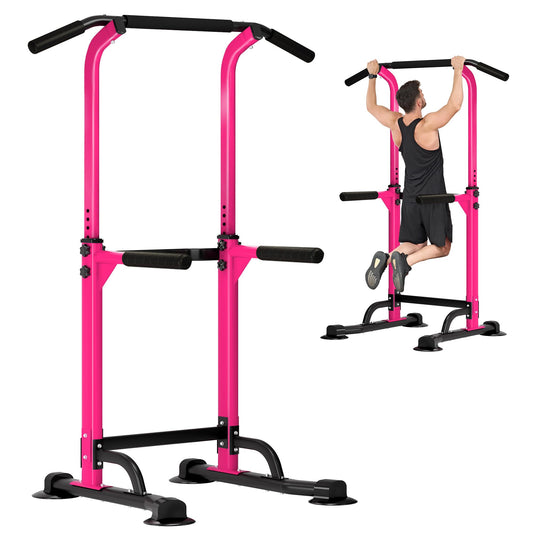 Power Tower Pull-Up & Dip Station — Home Gym Strength Training (Pink)