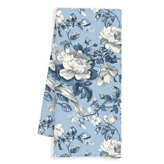 INDAJEDN Vintage Blue and White Floral Kitchen Towels French Country Decor Retro Floral Hand Towels for Bathroom Blue Floral Dish Towels Tea Towels for Kitchen 16x24 Inch