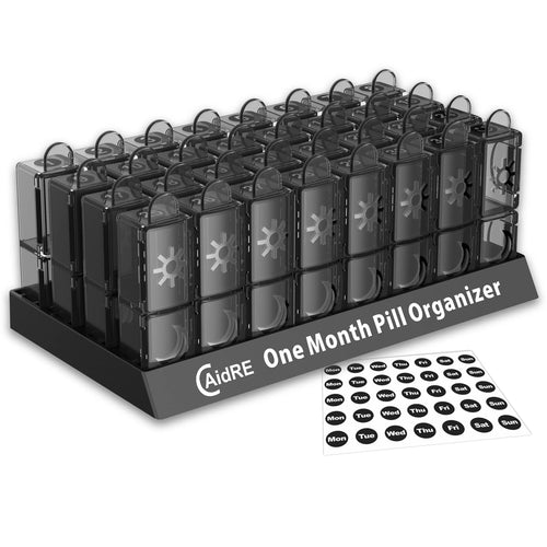 Monthly Pill Organizer 2 Times a Day CAidRE 30 Day Pill Organizer AM PM One Month Pill Boxes and Organizer 31 Day Pill Organizer with Weekly Pill Holder for Fish Oil Vitamins Supplements Black