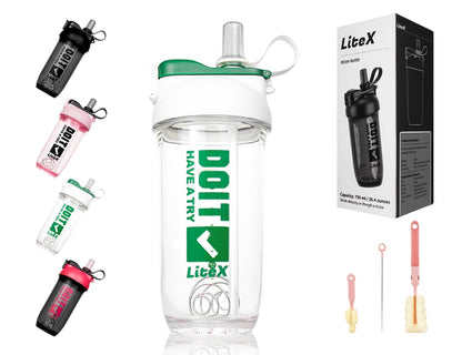 Litex Shaker Bottles for Protein Shakes 26oz Blender Shaker Bottle for Pre-WorkoutShaker Cups with Straw BPA-free Tritan Mixer Bottles for Protein Powderwith Cup Brush and Instructions (White)