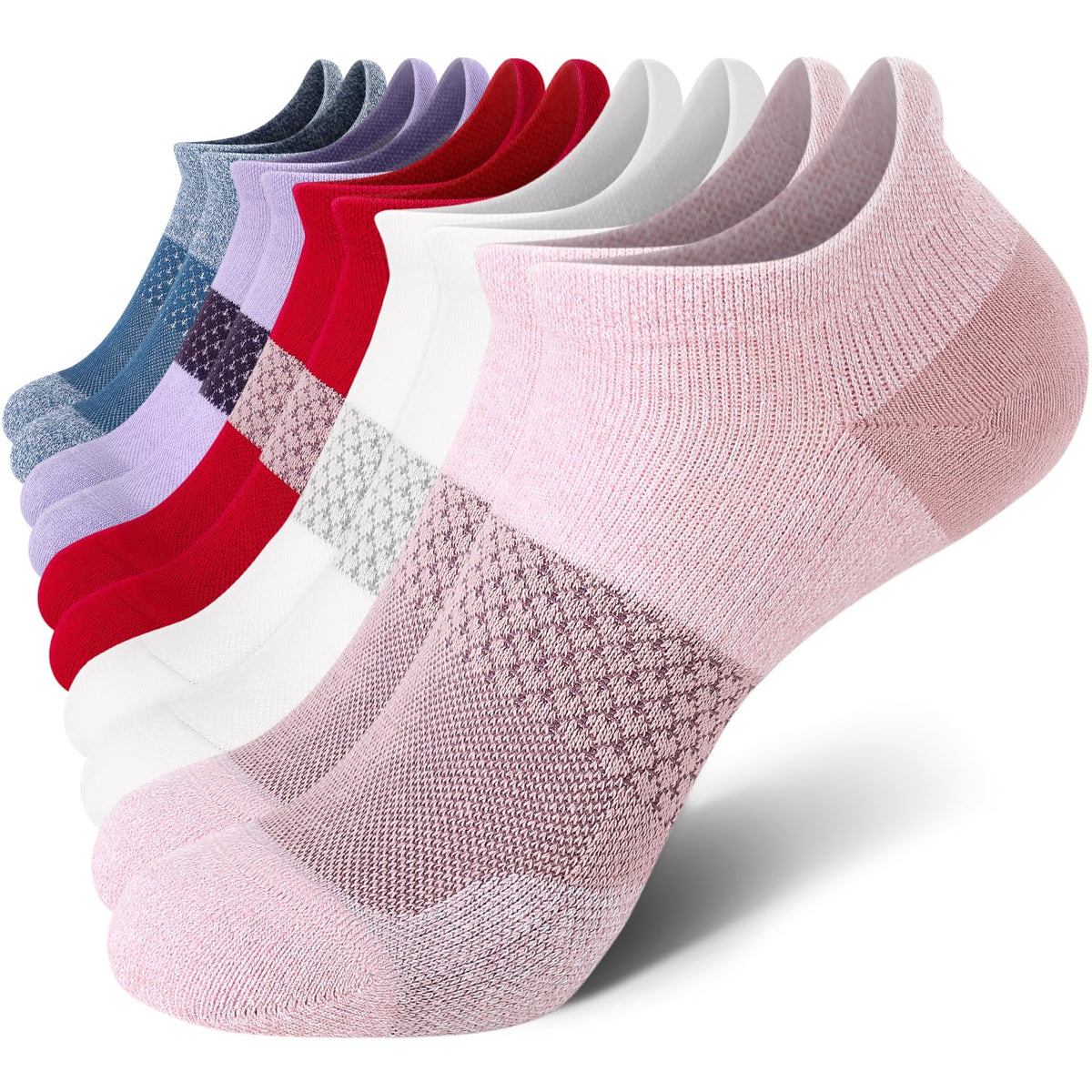 CS CELERSPORT 5 Pairs Womens Ankle Running Socks Cushioned Athletic Sport Socks with Tab Multicolor Medium