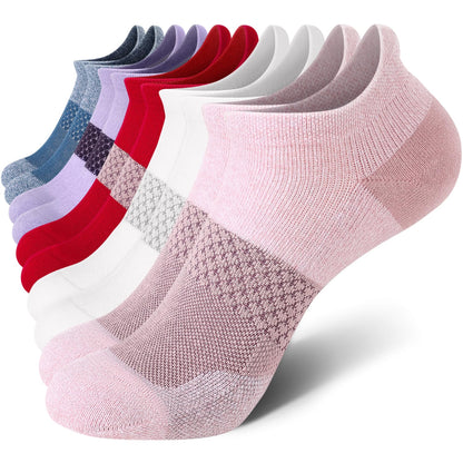 CS CELERSPORT 5 Pairs Womens Ankle Running Socks Cushioned Athletic Sport Socks with Tab Multicolor Medium