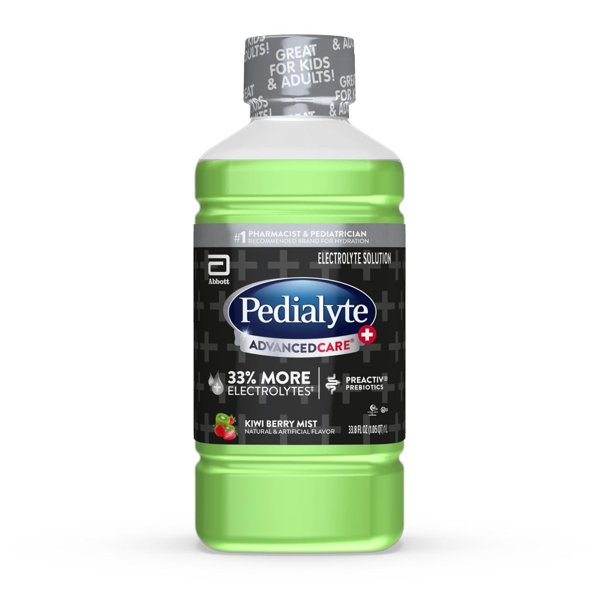 Pedialyte AdvancedCare Plus Electrolyte Solution Kiwi Berry Mist Hydration Drink Has PreActiv Prebiotics 1 Liter