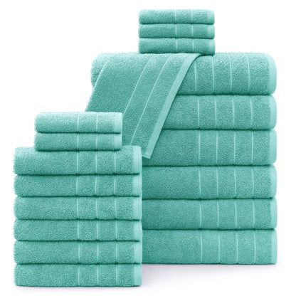 Casa Platino Towels for Bathroom 18 Piece Bathroom Towel Sets 6 Large Bath Towels (30"x60") 6 Soft Hand Towels & 6 Washcloths for Body 100% Ring Spun Cotton Towels Soft Bathroom Towels - Aqua Sky