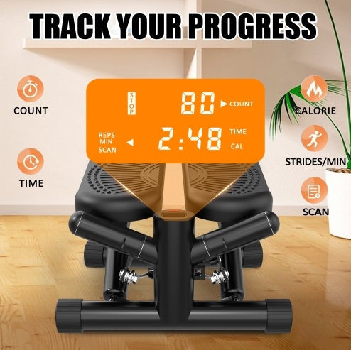 Steppers For Exercise - Mini Stair Stepper Machine With Resistance Bands 330lbs Twist Stepper Portable Exercise Equipment For Full Body Workout-Black