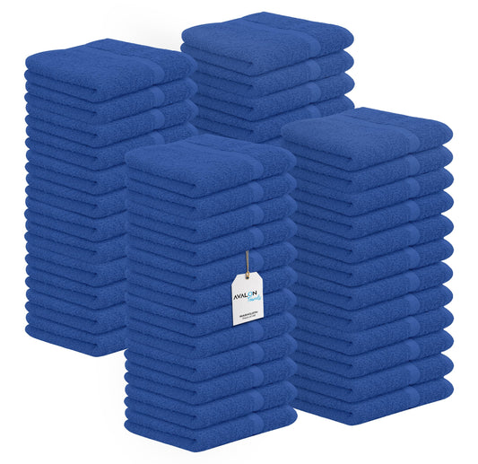 Avalon Towels Cotton Washcloths – (Pack of 48) Size 12x12 Inches 100% Ring Spun Cotton Soft & Absorbent Face Towels Gym Towels Hotel and Spa Quality Reusable Fingertip Towels (Blue)
