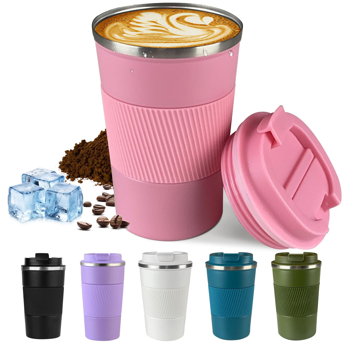 Insulated travel coffee mugs leak-proof reusable coffee cups with a lidstainless steel vacuum thermos coffee tumblers suitable for men and womenkeep hot and cold drinks (3rd-Pink 17OZ)