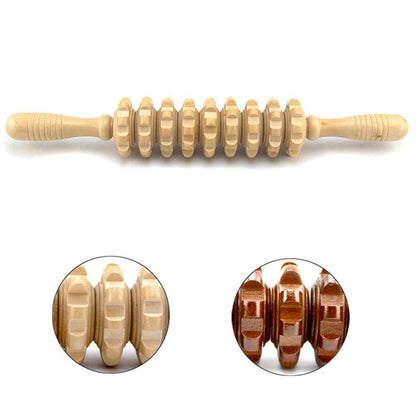 Wooden Nine-Wheel Massager with Leg Rollers