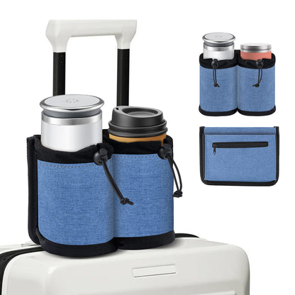 Luggage Cup Holder Hands-Free Drink Holder with 2 Coffee Mugs Tightening Drawstring Luggage Cup Holder Attachment for Flight Attendant & Travelers - Travel Luggage Accessories by YSCEN (Dark Blue)