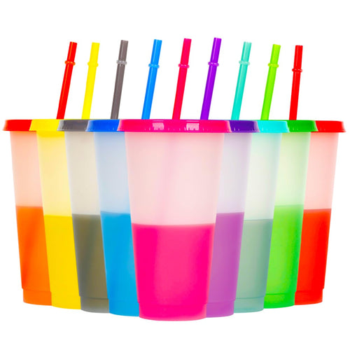 Alohastarttg Color Changing Cups 9 Pack 24oz Plastic Tumblers Reusable Iced Coffee & Smoothie Cups with Lids and Straws for Parties and Travel (9 White)