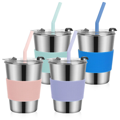 Vermida Kids Cups with Straws and Lids12oz Spill Proof Toddlers Straws Tumbler with LidsStainless Steel Smoothie Sippy Cups with Lids for SchoolOutdoor 4 Pack