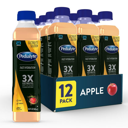 Pedialyte Electrolyte Solution Apple Hydration Drink half liter each 16.9 Fl Oz (Pack of 12)