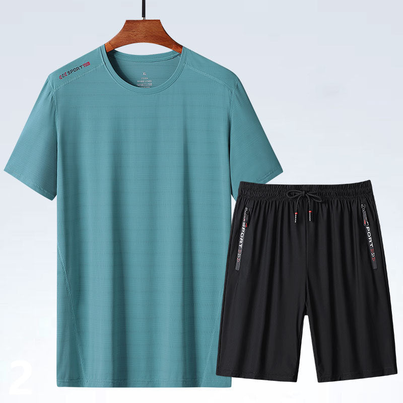 Men's Ice Silk Sports T-shirt and Suit Set