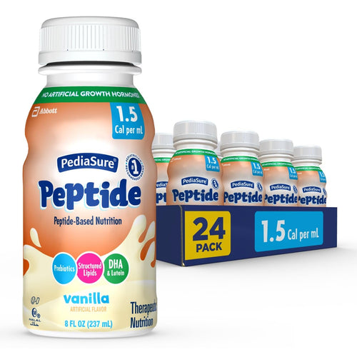 PediaSure Peptide 1.5 Cal Peptide-Based Formula Sole-Source Nutrition Drink for Tube Feeding or Oral Nutrition Vanilla 8-fl-oz Bottle Pack of 24