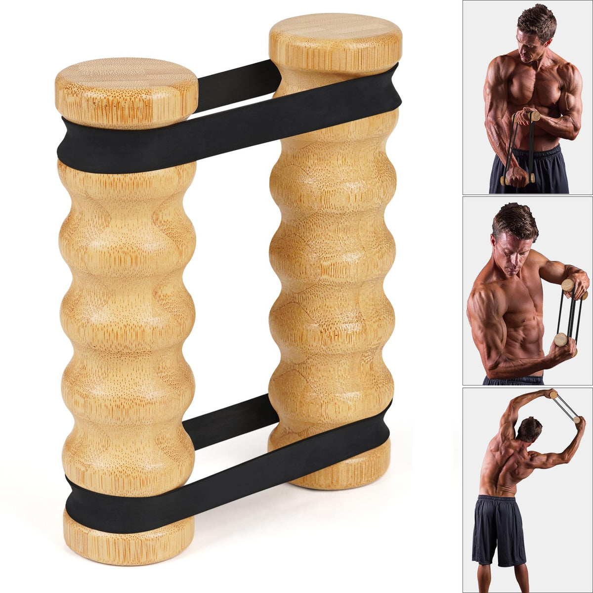 Tohiasen Rip Stick Efficient Upper Body Workout Equipment Home Gym Adjustable Resistance Bands with Wooden Handles Portable Exercise Equipment Joint-Friendly 8 Rip Stick Bands Included