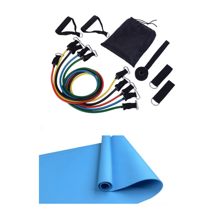 Dual Wheel Ab Roller with EVA Yoga Mat & Resistance Set