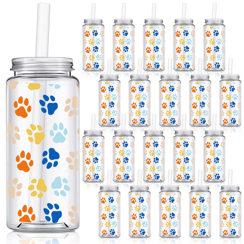 Willinglong 24 Pcs Plastic Cups with Lids and Straws 14.2 oz Reusable Cups with Lids and Straws for Smoothie Coffee Tumbler Cups Bulk Travel Mug Cup for Birthday Party Gifts (Cartoon Dog Style)