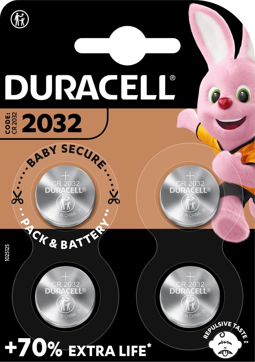 Duracell CR2032 CR2032 Lithium Button Cell Battery 3V (Pack of 4) Ideal for Car Keys Scales Fitness Trackers Medical Devices