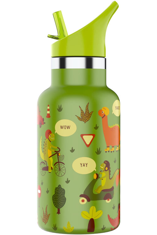 JEELA SPORTS Kids Water Bottle Stainless Steel with Straw -12 oz- Leak Proof & Double Wall Vacuum Kids Insulated Water Bottle Toddler Water Bottles Kids Green