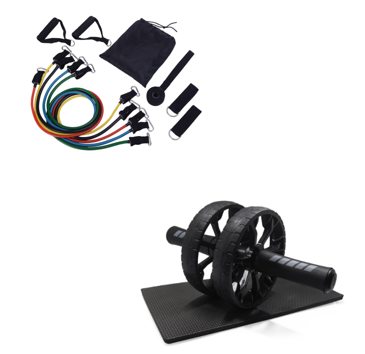 Dual Wheel Ab Roller with EVA Yoga Mat & Resistance Set