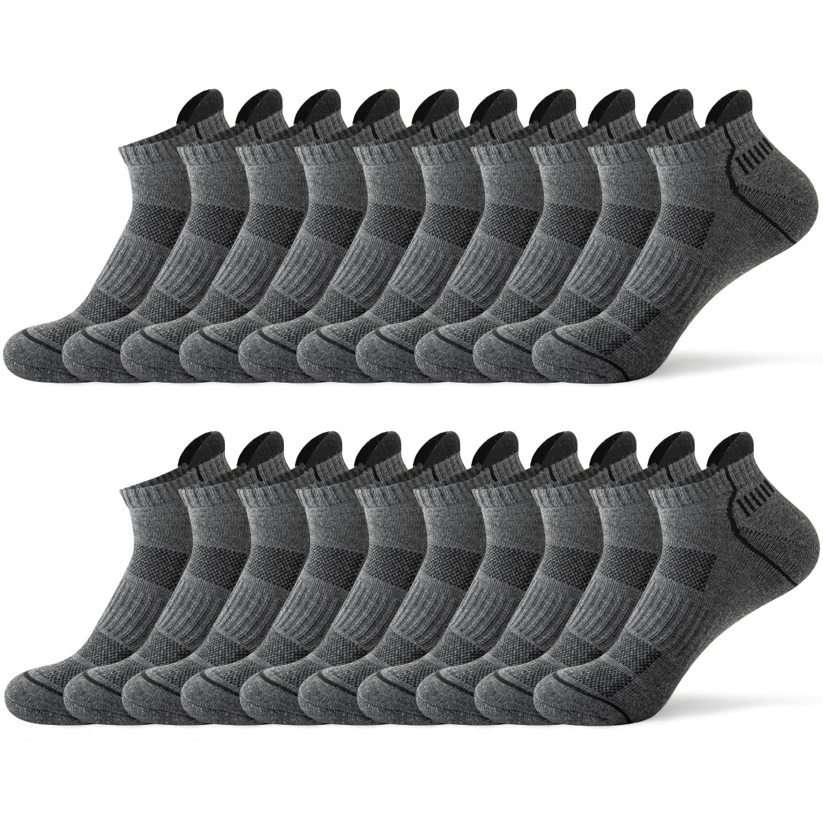 JOYNÉE 10 Pairs Mens ankle running socks mens athletic low cut socks with TabGreySock Size:10-13