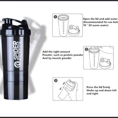 Three-Tier Protein Shaker Bottle for Fitness (Multifunctional)