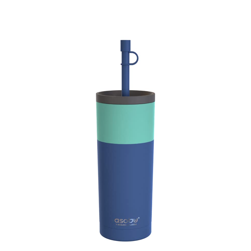 asobu Sippy Double Wall Stainless Steel Tumbler with Silicone Flexible Straw 20 Ounces (Pastel Blue)